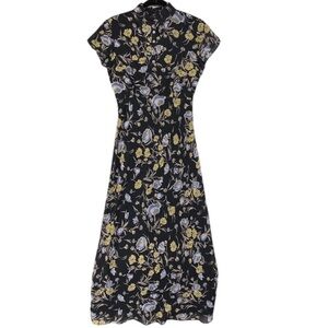 Thomo Retro Dark Floral Polo Feminine Maxi Dress Sz EU 38 Modest Sheer